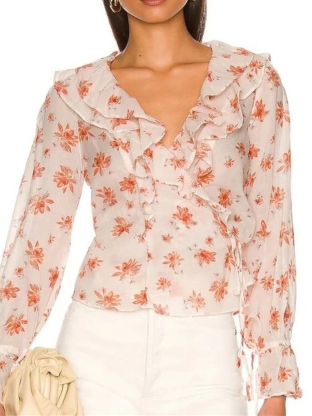 Free People 100% Cotton Floral Ruffle Wrap Blouse From India Size Medium
